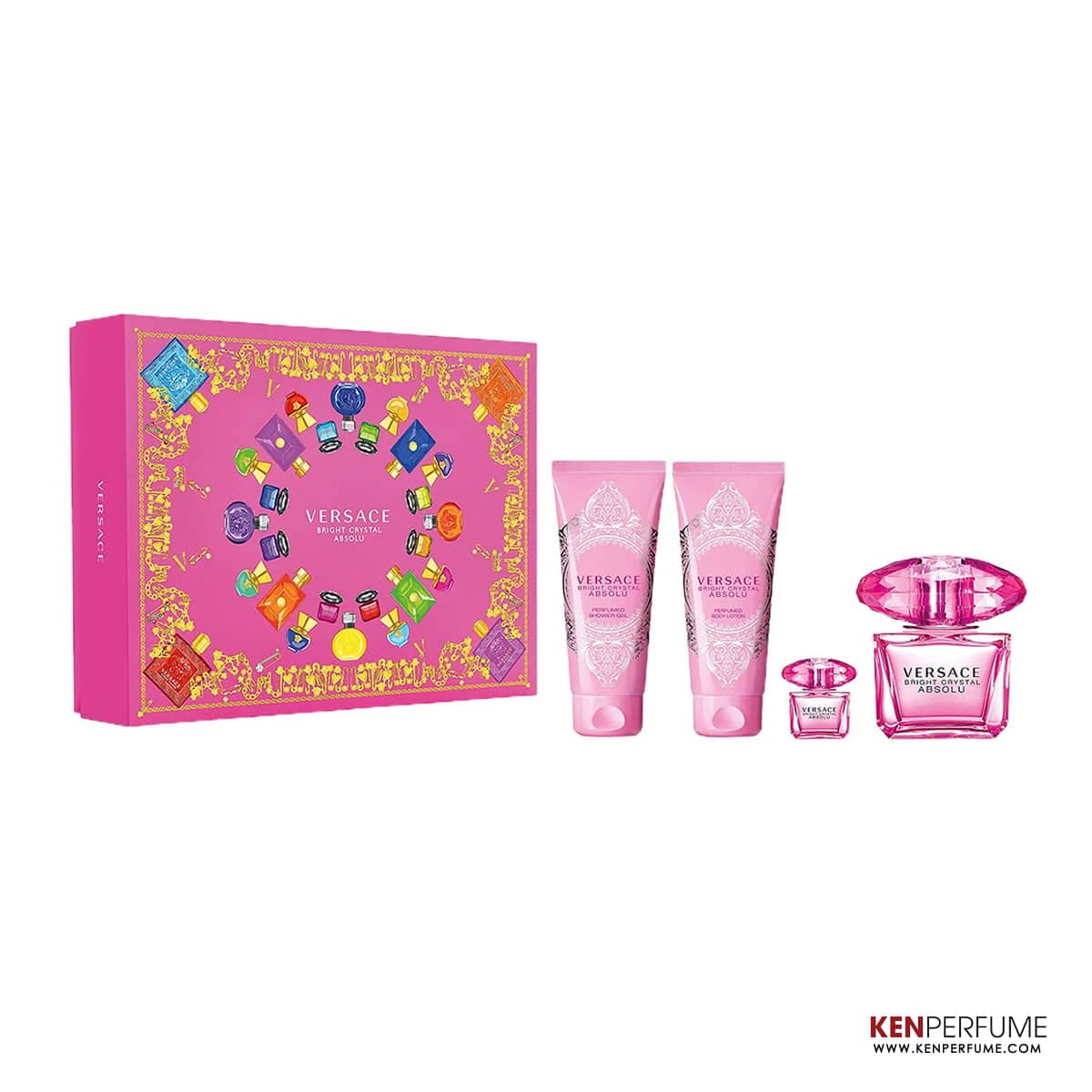 Set Nước Hoa Nữ Versace Bright Crystal Absolu EDP (90ml + Shower Gel 100ml + Body Lotion 100ml + Mini 5ml)